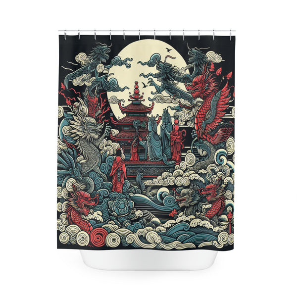 Asian Art Inspired Polyester Shower Curtain