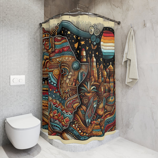 African Art Inspired Polyester Shower Curtain