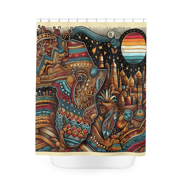 African Art Inspired Polyester Shower Curtain